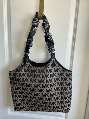 Michael Kors Black and Tan MK Logo Tote